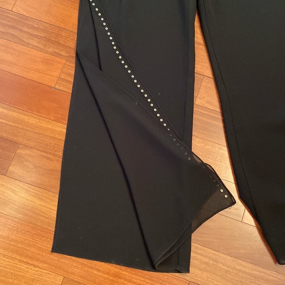 JS Collections EUC Palazzo Flowy Open Side Rhinestone Ladies Black Pants Sz 8 - Picture 6 of 16